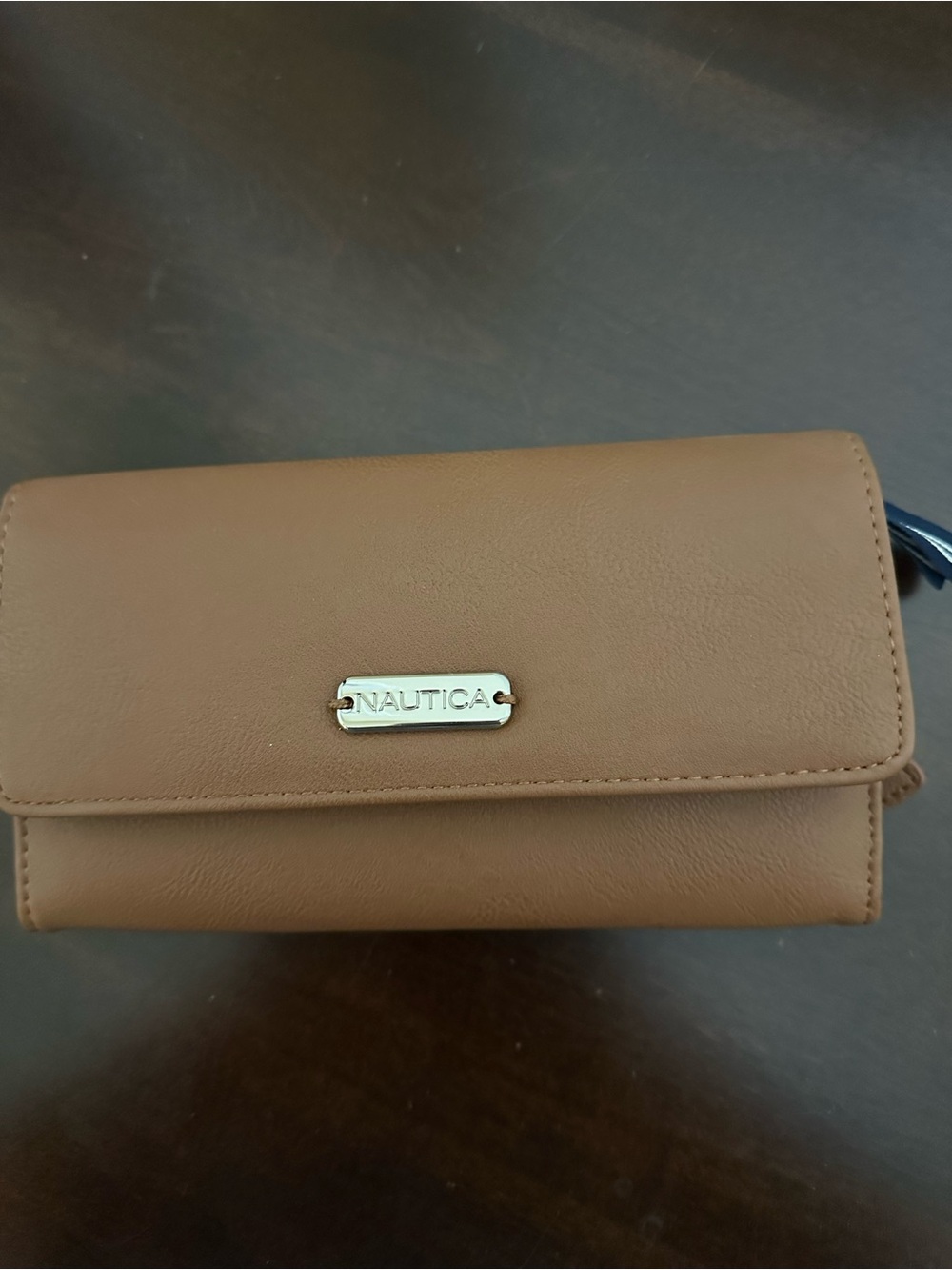Nautica Brown Faux Leather Wallet Clutch with Metal Logo